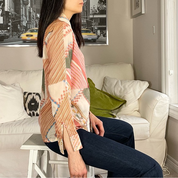 Vintage dagger collar aztec stripe print button down shirt - Picture 3 of 12